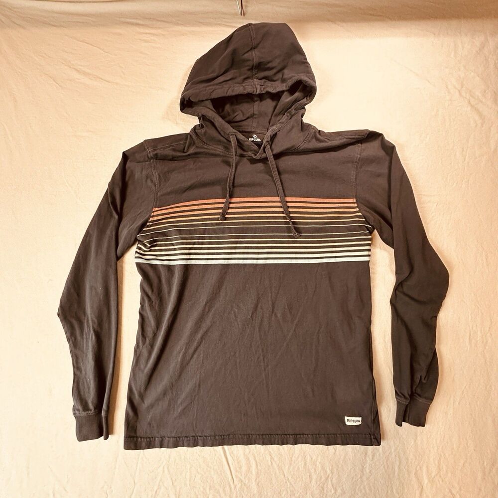 Rip Curl Men’s Small Hoodie Pullover Striped Black Surfer Street Wear Skater
